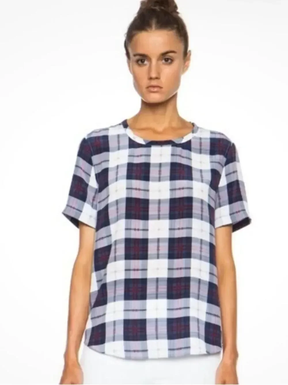 Equipment Riley Audacious Plaid 100% Silk Blouse round hem SMALL S